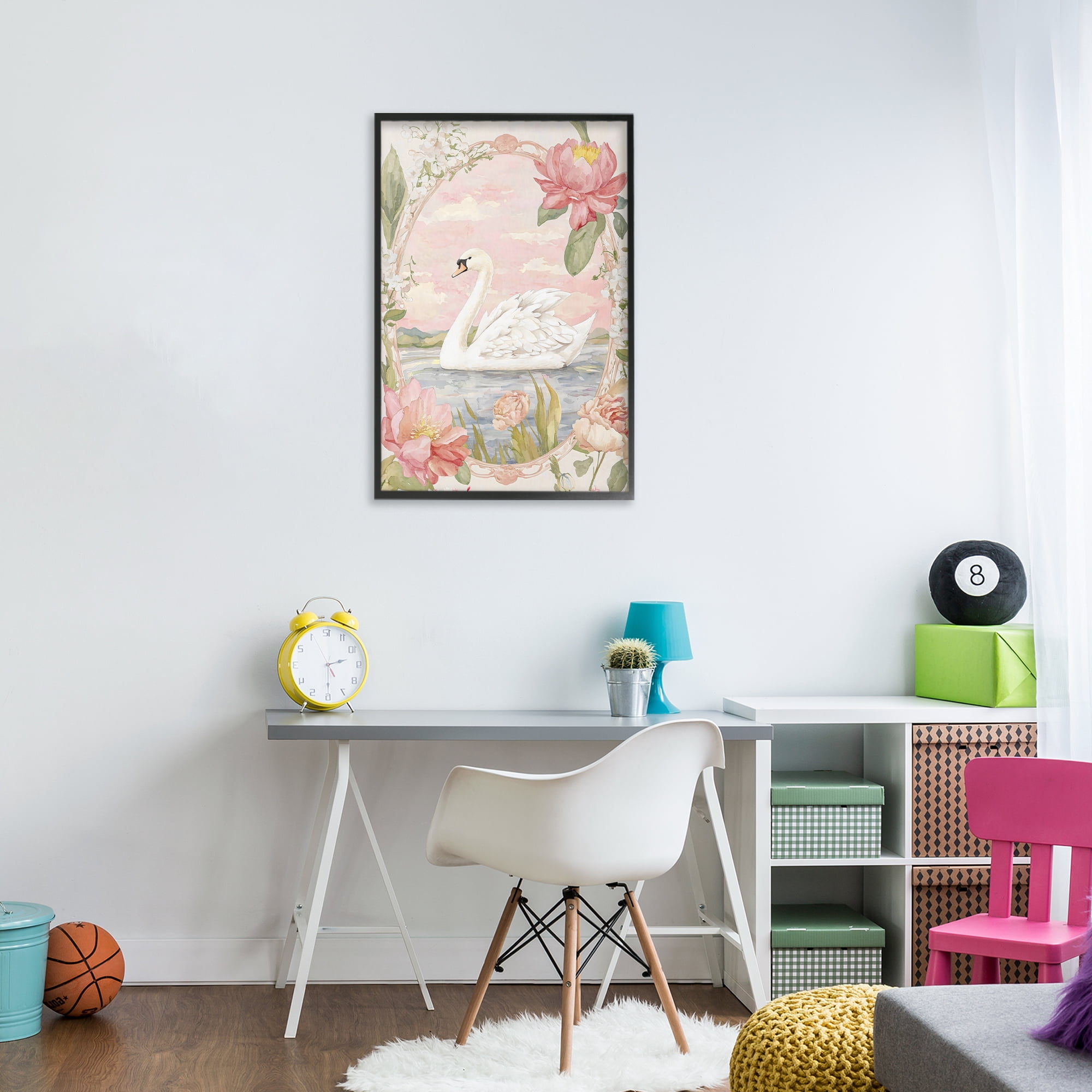 Stupell Industries Floral Border Swan in Bloom Black Framed Giclee Art, design by Creative Studio