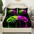 thumbnail image 3 of Erosebridal Gamer Gaming Bed Sheets Full, Purple Green Gamepad Bedding Sets Full Size, Gradient Neon Stripe Room Decor 4pcs, 3 of 7
