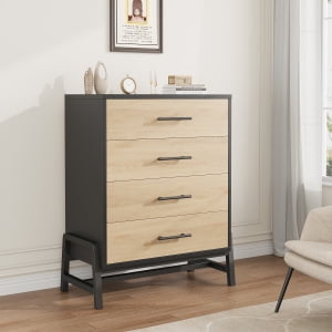 Commode à 4 Tiroirs pour Chambre, Commode Haute de 38,6 Pouces, Tiroir Haut avec Rangement Autoportant, Coffre de Rangement en Bois pour Garde-Robe pour Salon, Chambre, Entrée