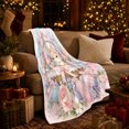 thumbnail image 3 of Springtime Bunny Flower Basket Scene Easter, Festive Botanical Garden Scene, Warm Flannel Blanket for Sunroom and Reading Nook, Garden Lovers Easter Gift, Festive Home Decor, 3 of 9