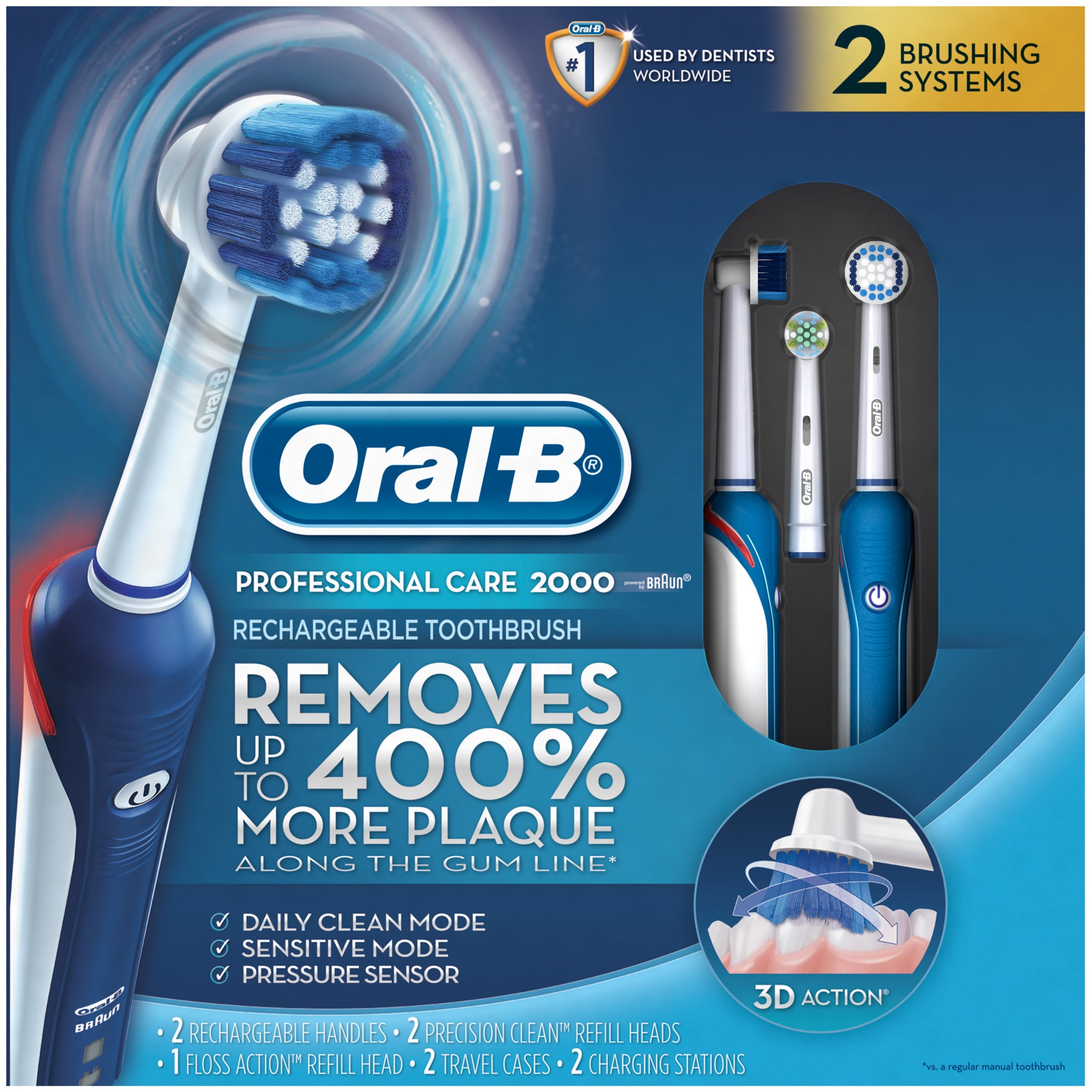 Een goede vriend genoeg Fantasierijk Professional Care Oral-B Professional Care 2000 Rechargeable Toothbrush  with Bonus Refill - Walmart.com