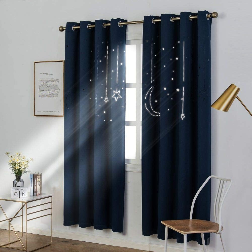 MANGATA CASA Kids Star Blackout Curtains Grommet Thermal 2 Panels for Bed Room,C 