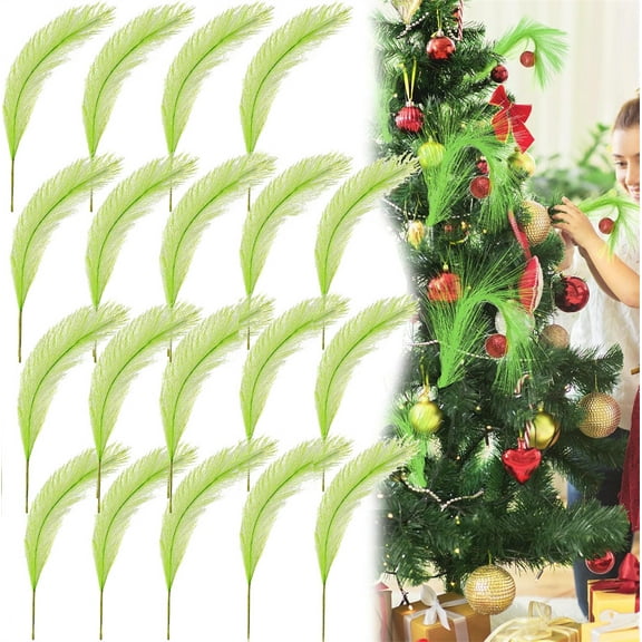 Duslogis 20 Pcs Christmas Tree Topper Xmas Tree Artificial Picks 17" Stems Decor Fluffy Picks Christmas Ornaments for Holiday Centerpieces Vase Filler Wreath Home (Green)