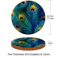 thumbnail image 3 of Peacock Feathers Luxury Round Drink Coasters Set of 6pcs - Microfiber Leather Coasters 11x11 cm/4.3x4.3 in - Stylish Drink Coaster for Table, 3 of 6