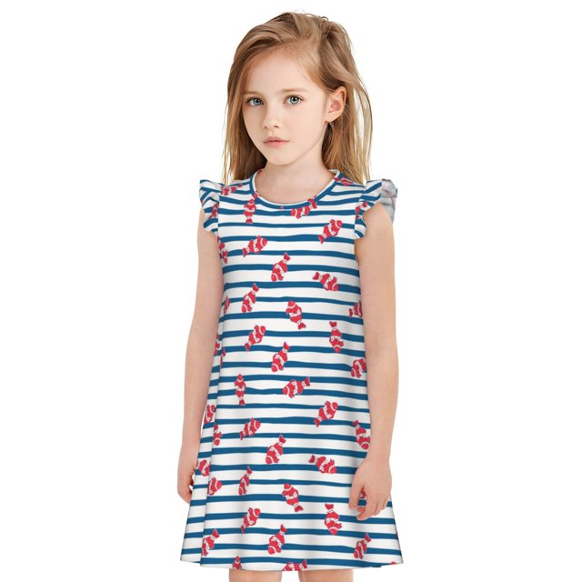 Fotbe Clown Fish Vestido de Dormir para Niñas de 3 a 10 Años, Mangas Cortas, Estilo Princesa, Pijama Camisón con Mangas Voladas-Medium