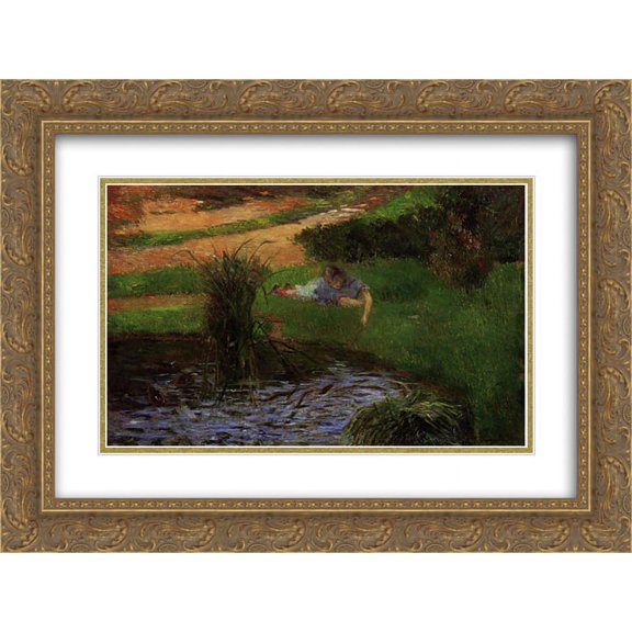 Paul Gauguin 2x Matted 24x18 Gold Ornate Framed Art Print 'Pond with Ducks (Girl Amusing Herself)'