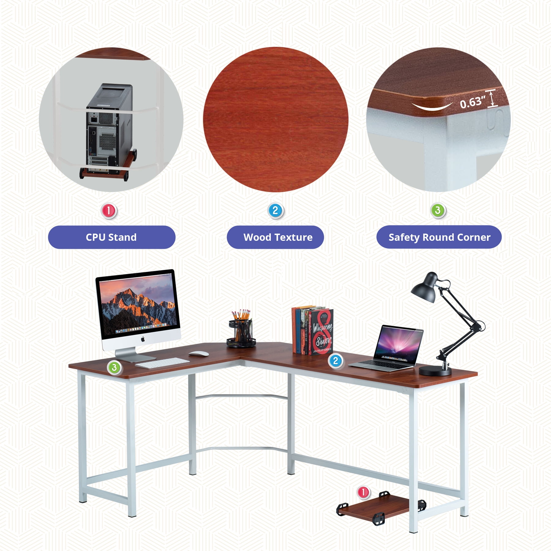 Fineboard Stylish L Shaped Office Computer Corner Desk Elegant Modern Design White Black