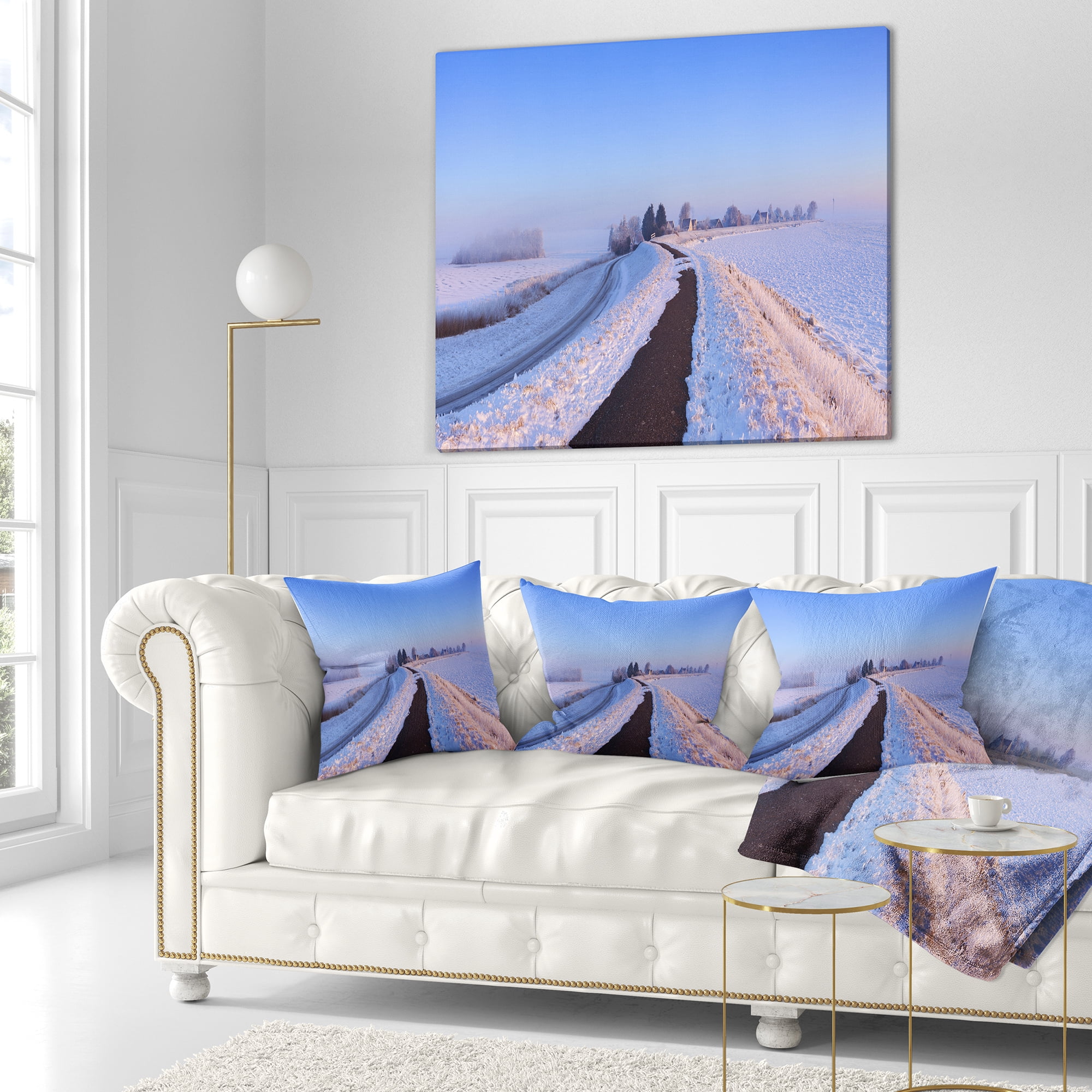 Designart Lake and Dike at Sunrise Panorama - Landscape Printed Throw Pillow - 18x18