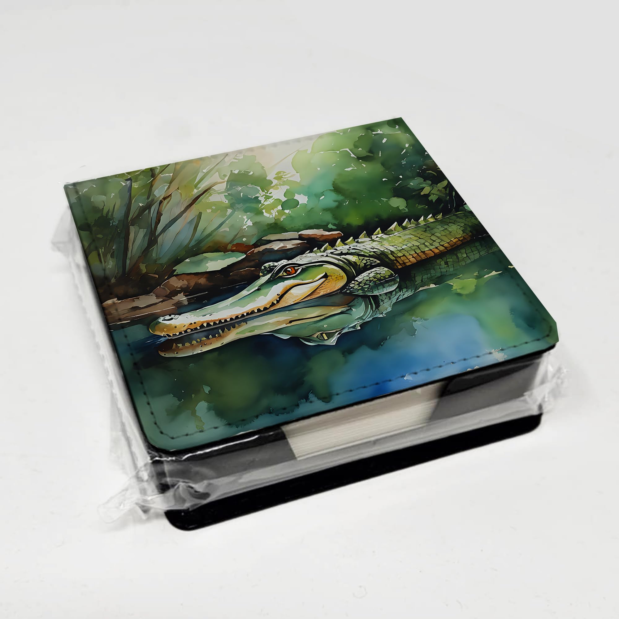 Caroline's Treasures Alligator PU Leather Note Paper Holder with Artist-Designed Cover, Desk Accessory, Office Gift