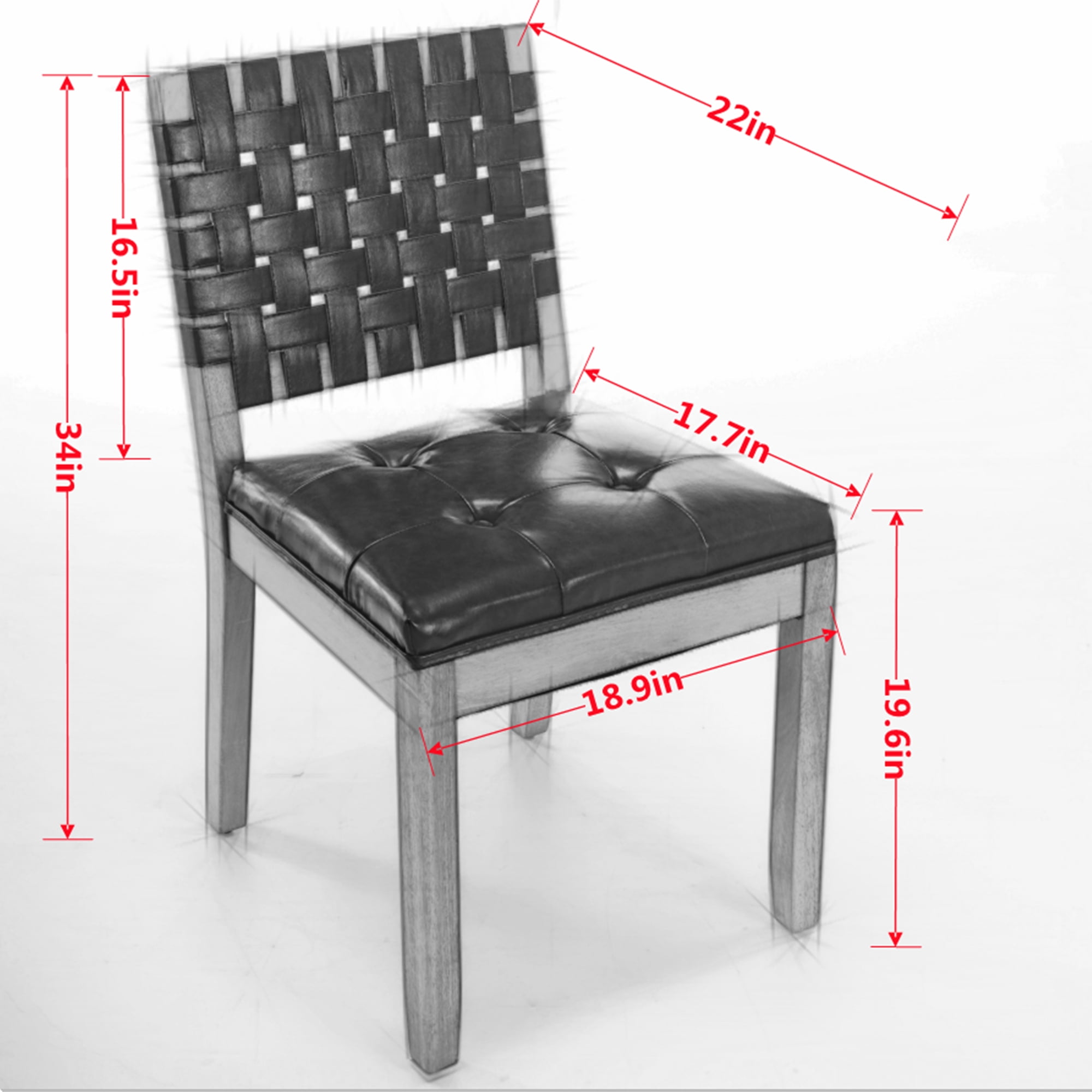 2-Piece Woven Backrest Dining Chairs, Mid‑Century Modern Armless Kitchen Chairs, PU Leather Upholstered Seat Accent Side Chair