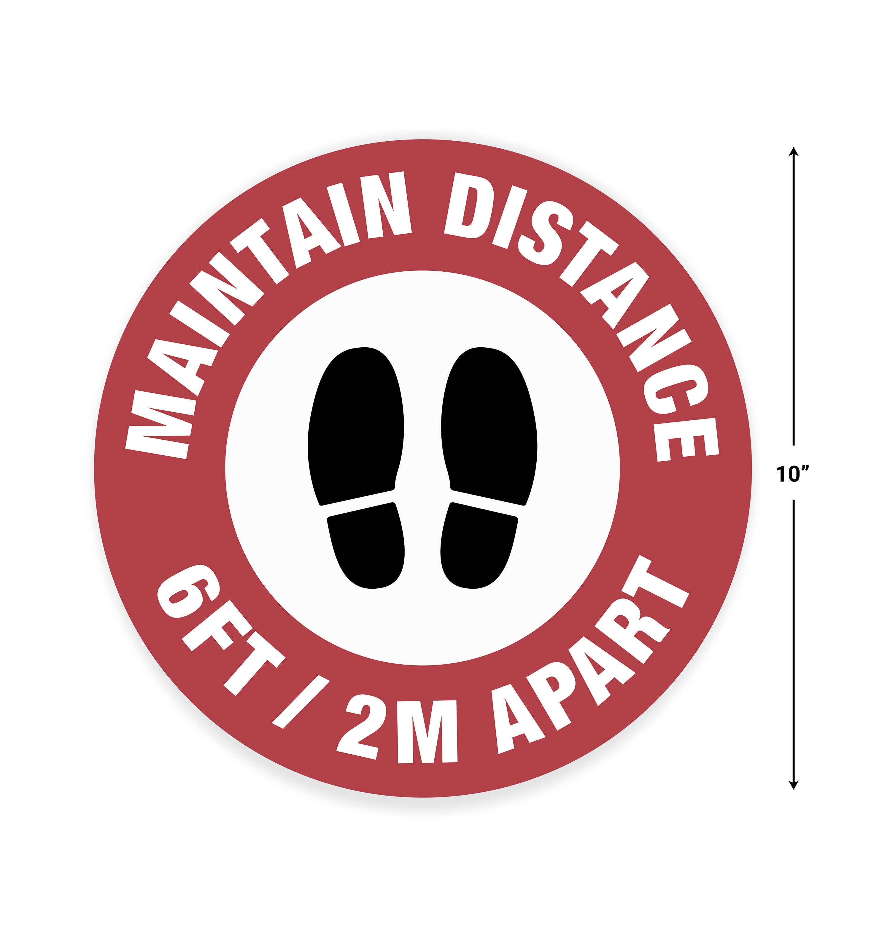 "Maintain Distance" Non Slip Vinyl Floor sign - 10" Diameter Round
