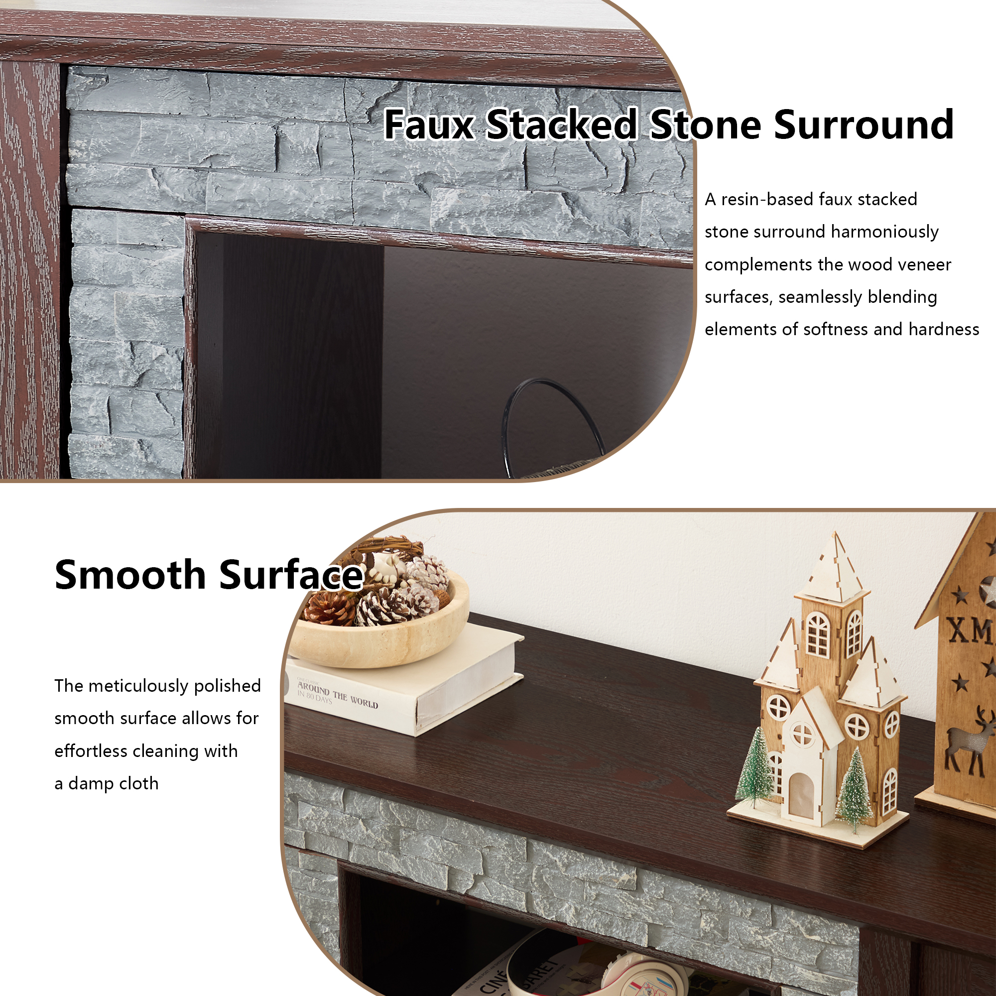 HIUU Farmhouse TV Stand with Storage,Modern TV Consoles for Living Room,Entertainment Stand,Faux Stone Entertainment Center for 65 Inch TVs(Cherry)