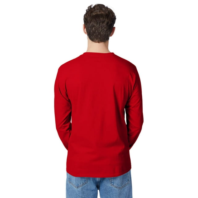 Hanes 5596 Men Tagless Long-Sleeve T-Shirt With Pocket Size Medium, Deep Red