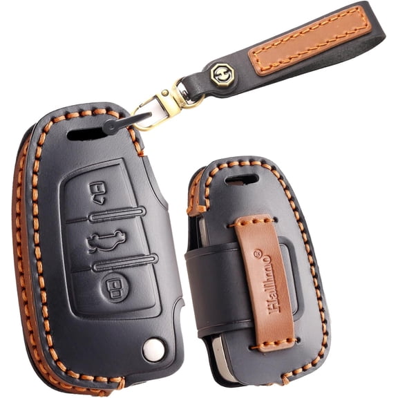 with Customized Text Keychain Leather Flip Key Fob Cover Fit for Audi A3 A6 Q3 Q7 S6 R8 Keyless Handmade Key Fob Shell Case