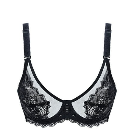 

Ultra Thin Lace Embroidery Sexy Transparent Bra Soft Underwired Push Up Breathable Casual Bralette Black 36(80) A 36(80) B