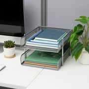 Mind Reader Stackable Paper Tray, Desktop Organizer, File Storage, Office, Metal Mesh, 2 Pcs, White