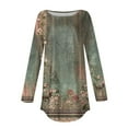 thumbnail image 4 of QUNYINEY Crew Neck Womens T Shirts Casual Long Sleeve Floral Green Tops Pullover Loose Drop Shoulder Irregular Hem T-Shirts, 4 of 5
