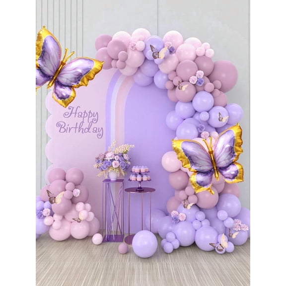 105Pcs Macaron Purple Pink Gold Balloon Garland Arch Kit, Latex Confetti Chain for Wedding Birthday Babe Shower Gender Reveal Decor