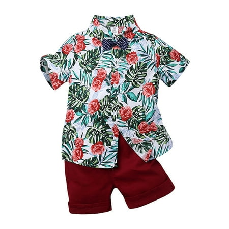 

EHTMSAK Infant Baby Toddler Children Boy 2PCS Shirts and Shorts Set Outfits Summer Short Sleeve Clothing Set Red 9M-7Y 80