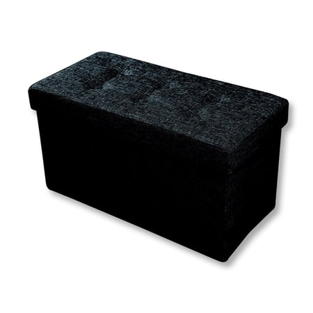 ITY International - Large Fabric Folding Ottoman/Footrest with Storage, 30" x 14.75" x 15.75", Black