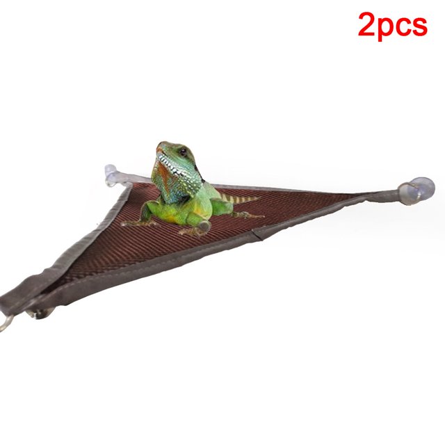Flmtop 2Pcs Pet Reptile Lizard Suction Cup Mesh Hammock Hanging Swing Sleeping Bed Coffee