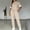 Khaki, variant on Xdegoge Tracksuits for Women Set Short Sleeve Crewneck Tops and Drawstring Pants Color Block Outfits with Pockets Casual Summer Loungewear Sets