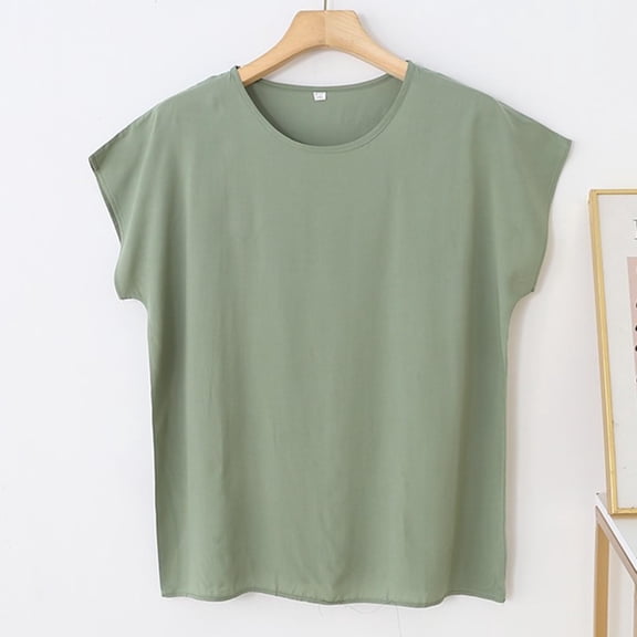 Hurxie Womens Cap Sleeve T Shirts Crewneck Loose Fit Crop Tops Summer Casual Tee Fashion Trendy Clothes Army Green,5XL
