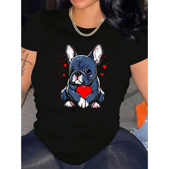 Cute French Bulldog Valentine's Day Heart Graphic Unisex Short Sleeve T-Shirt