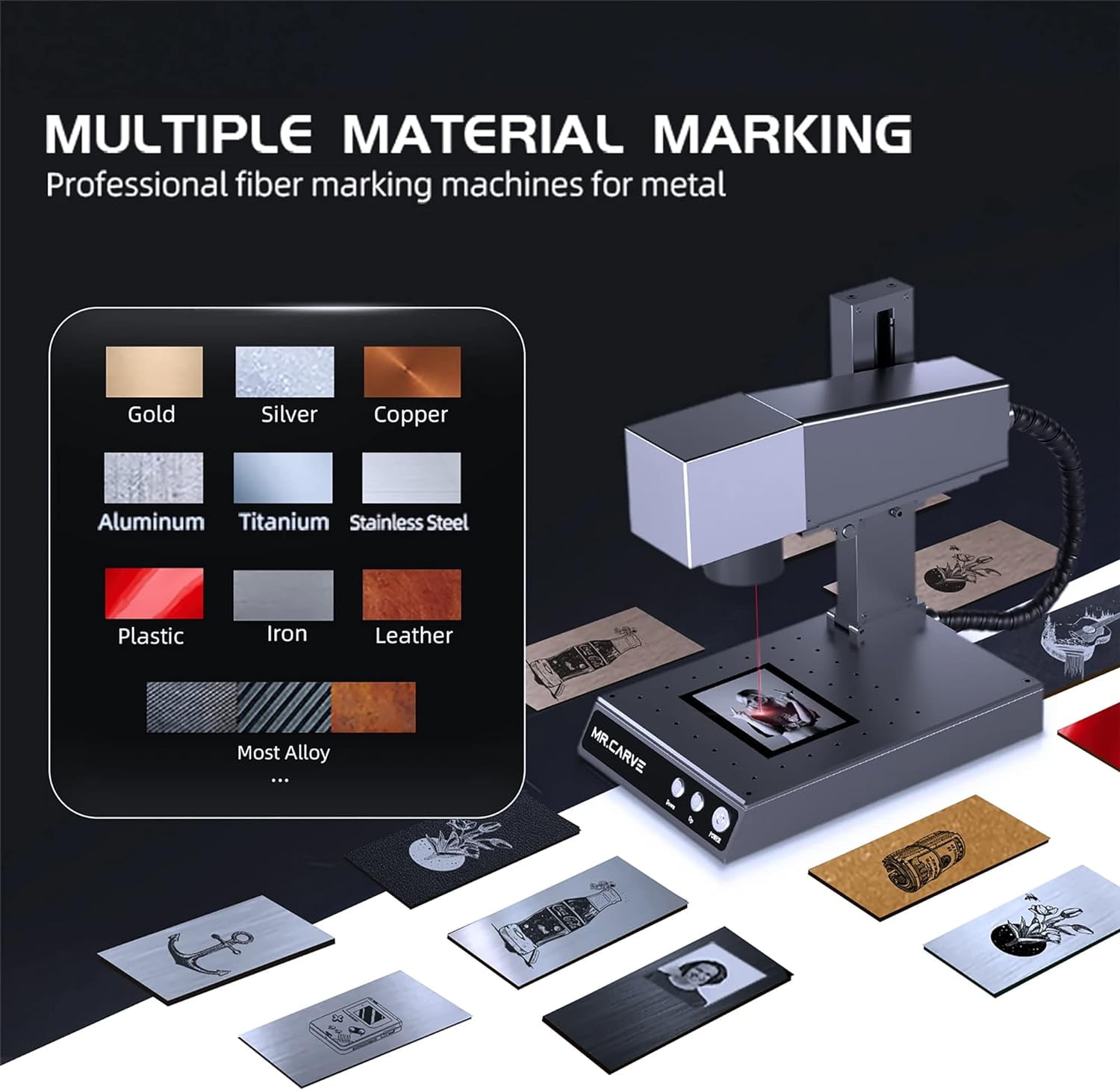 Phezer M1 PRO 10W La/ser Engraver, 0.001mm Higher Accuracy DIY Fiber La/ser Marking and Engraver Machine, Portable Desktop Industrial Fiber Engraving Machine for Factory and Home Wood Matel