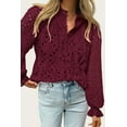 thumbnail image 5 of PRETTYGARDEN Women's Dressy Casual Blouse Tops Fall Puff Long Sleeve Button V Neck Hollow Out Lace Embroidered Shirts, 5 of 7