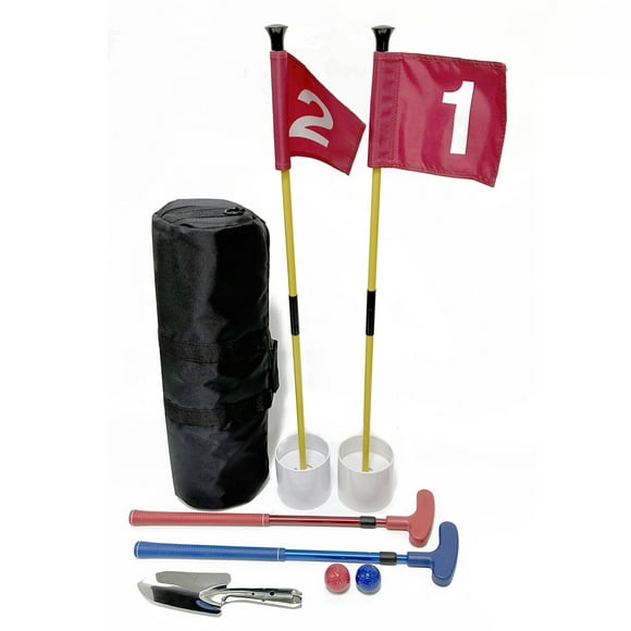 HH-GOLF Parcours de Mini-Golf pour Jeu de Putt sur Plage et Cour Arrière, 2X Putters de Golf Ajustables, 2X Drapeaux de Golf et Gobelets pour Trous de Putt, 2X Balles de Golf, 1x Pelle et Sac de Voyage