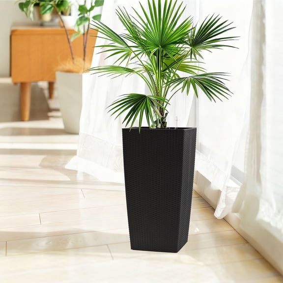 30 in Tall Large Flower Pots Planter with Self-Watering Drainage Holes&Inner Trays Indoor Outdoor Plant Pot with Drain Holes, Water Level Monitor,Garden, Patio, Porch, Backyard, Black