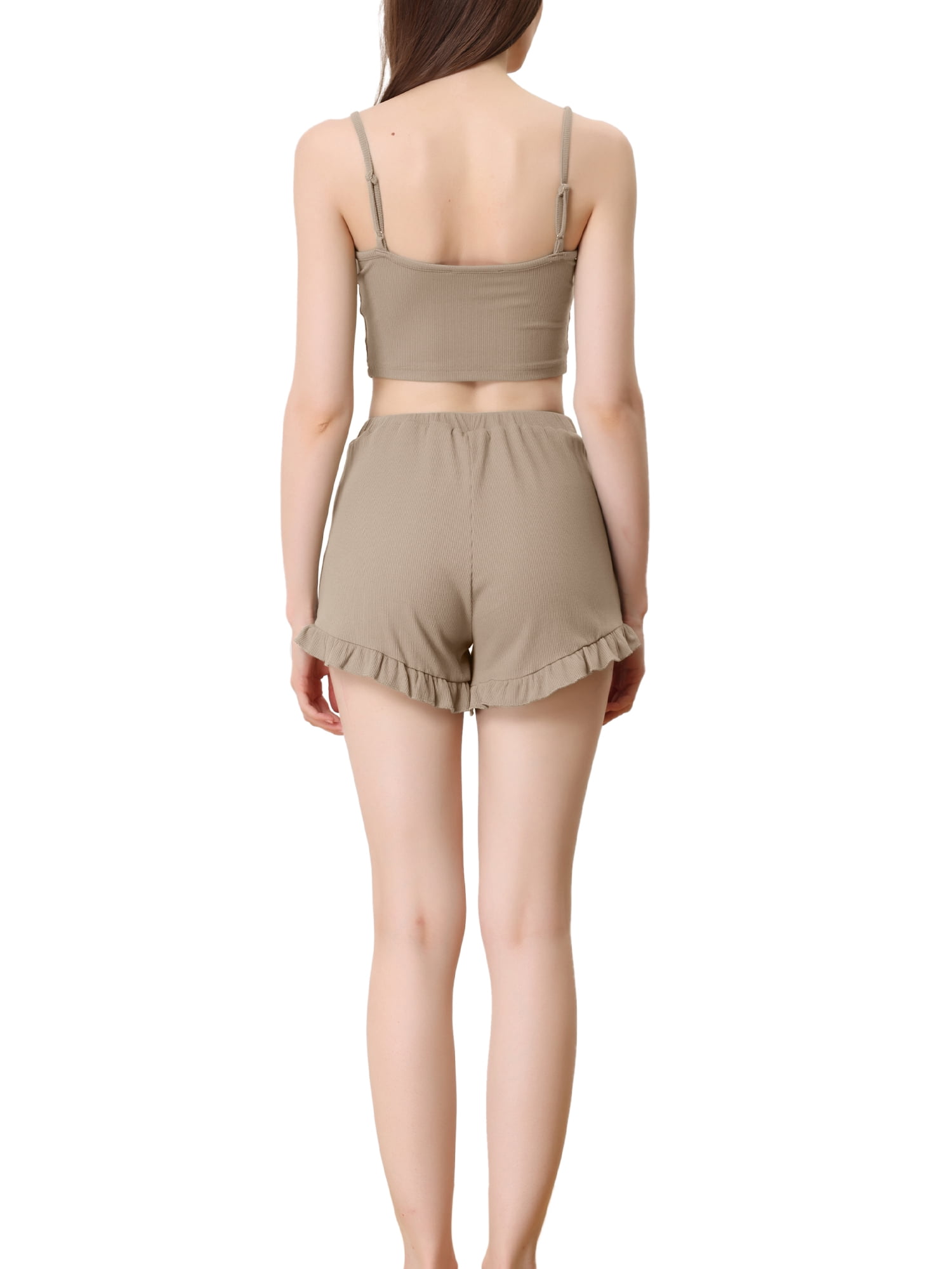 Unique Bargains Women's Stretchy Knit Spaghetti Strap Runch Cami with Shorts Pajama Set