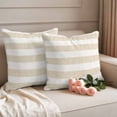 thumbnail image 2 of Beige Stripe Outdoor Waterproof Pillow Covers, Vintage Country Geometric Linen Texture Decorative Square Throw Pillowcase Sofa Cushion Sham for Patio/Couch/Chair, 20"x20" 2 Pack, 2 of 8