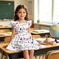 thumbnail image 2 of YAYUBA Toddler Girls Back to School Print Dresses Pencil Flutter Sleeve Clothes School Outfits First Day Of School Outfits for Girls 8-9 Years White, 2 of 6