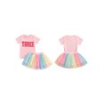 thumbnail image 3 of Aojekbee Toddler Girls 2Pcs Summer Outfits Short Sleeve Letter Embroidery Tops + Tutu Skirt Set Baby Clothes, 3 of 10
