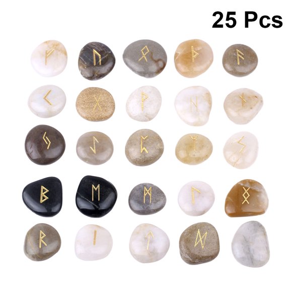 Ensemble de 25 Pierres Runes Pratiques, Exquises et Amusantes, Pierres Gravées Galets, Pierres Runes Naturelles, Pierres Runes pour Divination Divination