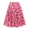thumbnail image 3 of IBTOM CASTLE Women Pleated Vintage Skirt Floral Print A-Line Midi Skirts 50s Polka Dots Knee-Length Flared Swing Cocktail Party Dresses L Pink - Strawberry, 3 of 8