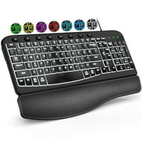 Ergonomic Backlit Keyboard Wired with Cushioned Wrist & Palm Rest, 7-Color Adjustable Backlight,Wave Keys for Windows/Mac-Black