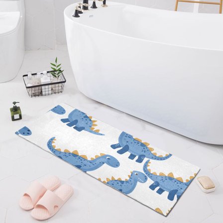 Bath Mat Soft Plush Non-Slip Absorbent Bathroom Rugs 39"x20" Cool Hand Drawn Dinosaurs