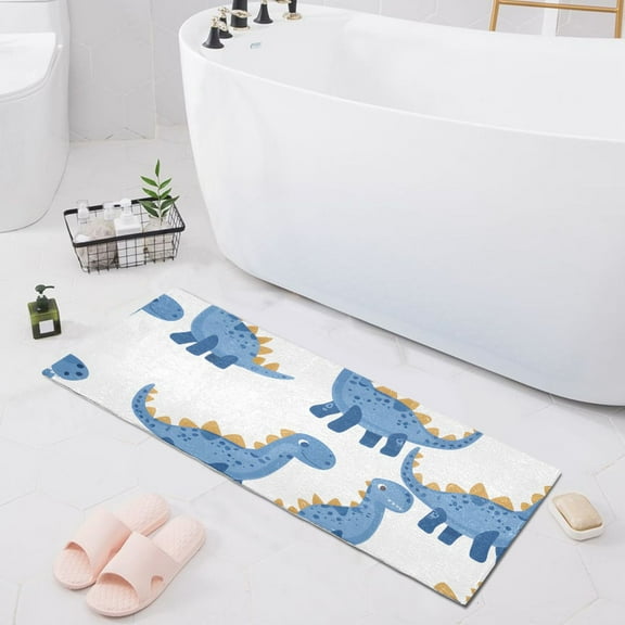 Bath Mat Soft Plush Non-Slip Absorbent Bathroom Rugs 39"x20" Cool Hand Drawn Dinosaurs