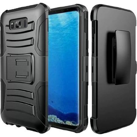 Samsung Galaxy S8 Case - Wydan Hybrid Rugged Kickstand Holster Belt Clip Case Hard Protective Heavy Duty Cover Black on