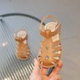thumbnail image 4 of AJTQTH Girls Gradiator Sandals Closed-Toe Hollow-Out Velcro Arch Support Sandals Faux Leather Low-Heel Soft Soled Sandals Summer Casual Beach Walking Sport Shoes Brown 2-3 Years, 4 of 5