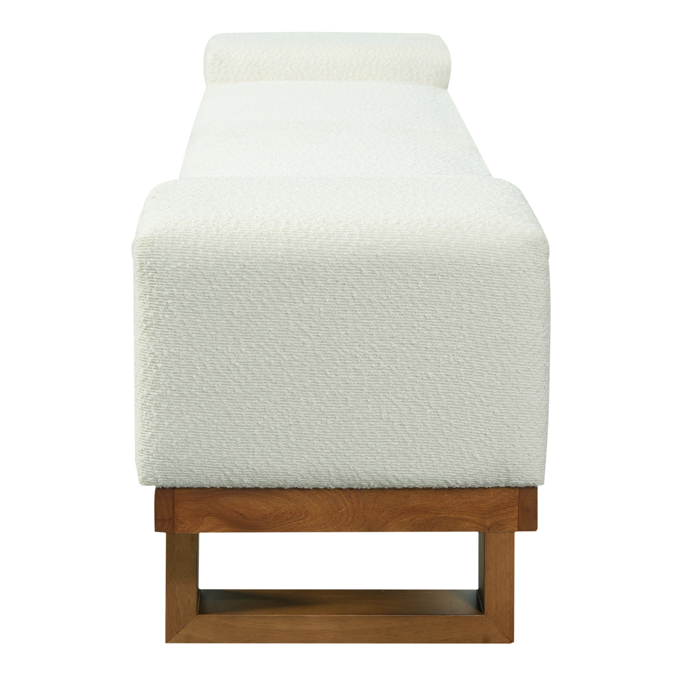 Christopher Knight Home Boucle Upholstered Ottoman Bench with Solid Wood Legs, Ivory and Dark Walnut
