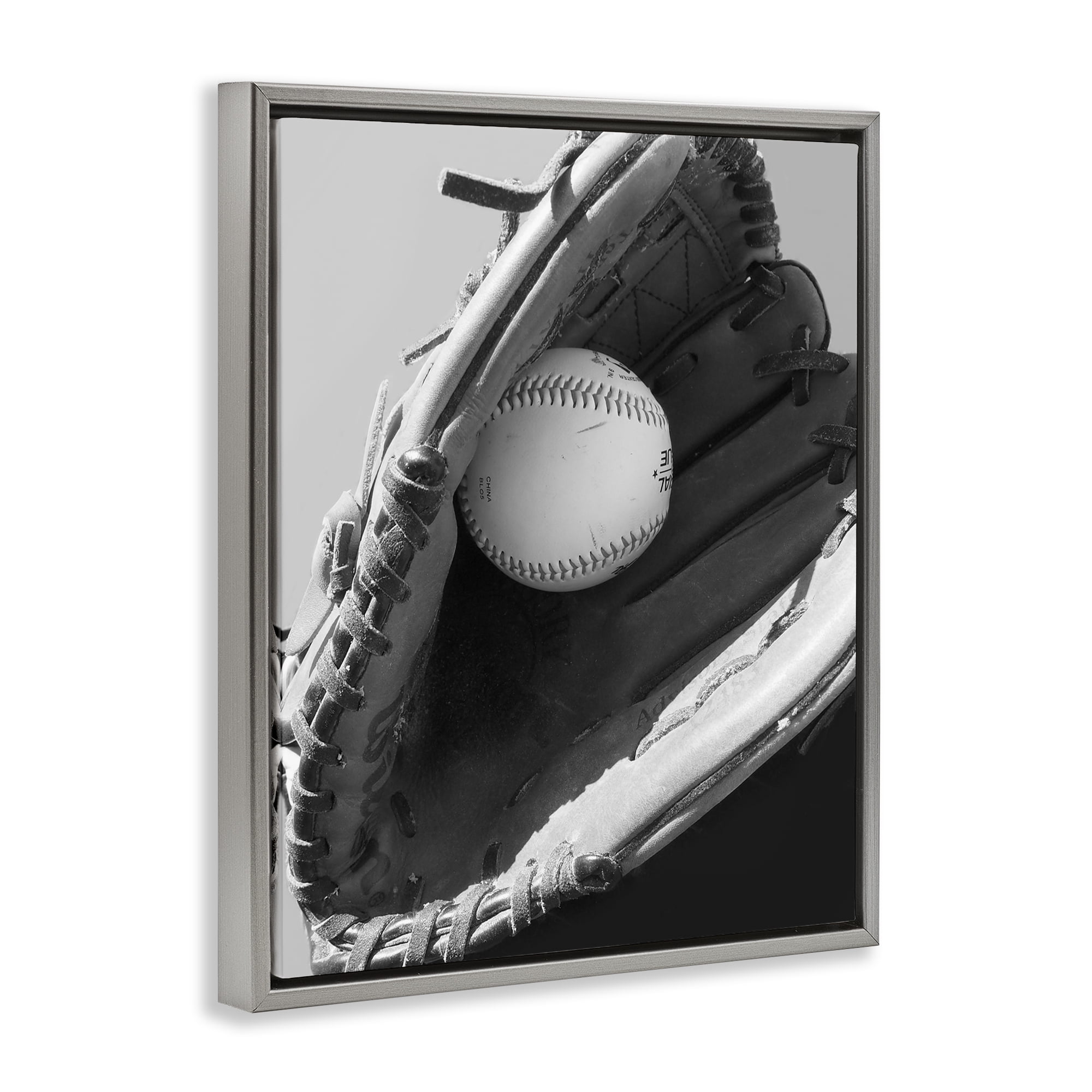 Stupell Industries Nice Catch Baseball Gray Framed Floater Canvas Wall Art, design by Marcus Prime
