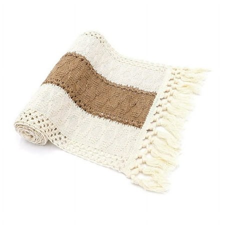 

Macrame Table Runner 71Inch Long for Home Decor Boho Table Runner Cream & Brown Farmhouse Table Runner with Tassels