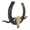 thumbnail image 4 of 21" L Rustic Western Longhorn Bull Cow Skull With Giant Horseshoe Wall Decor, 4 of 7