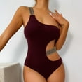 thumbnail image 2 of Huowey Women Swimwear One Shoulder Hollowed Out Swimsuit Removable Solid Color Swimsuit Bohemian Bathing Suit Honeymoon Cruise Trendy Wear, 2 of 8