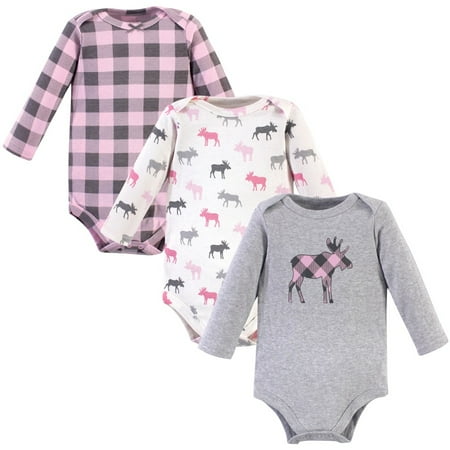 

Hudson Baby Infant Girl Cotton Long-Sleeve Bodysuits Pink Moose 3-6 Months