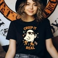 thumbnail image 3 of Creep It Real Ghost Graphic Tee | Funny Cute T-Shirt for Women, Dark Heather, Size XL, 3 of 6